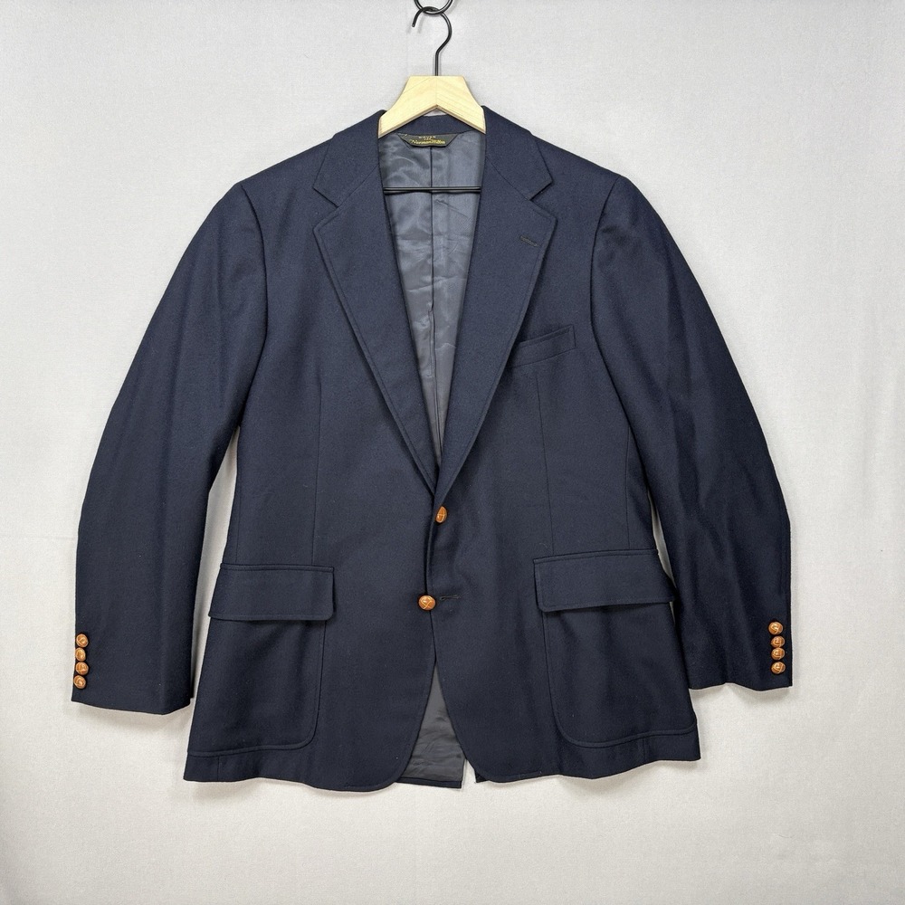 VTG Norman Hilton 42R Heavyweight Flannel Wool Sport Coat Navy Heritage Blazer